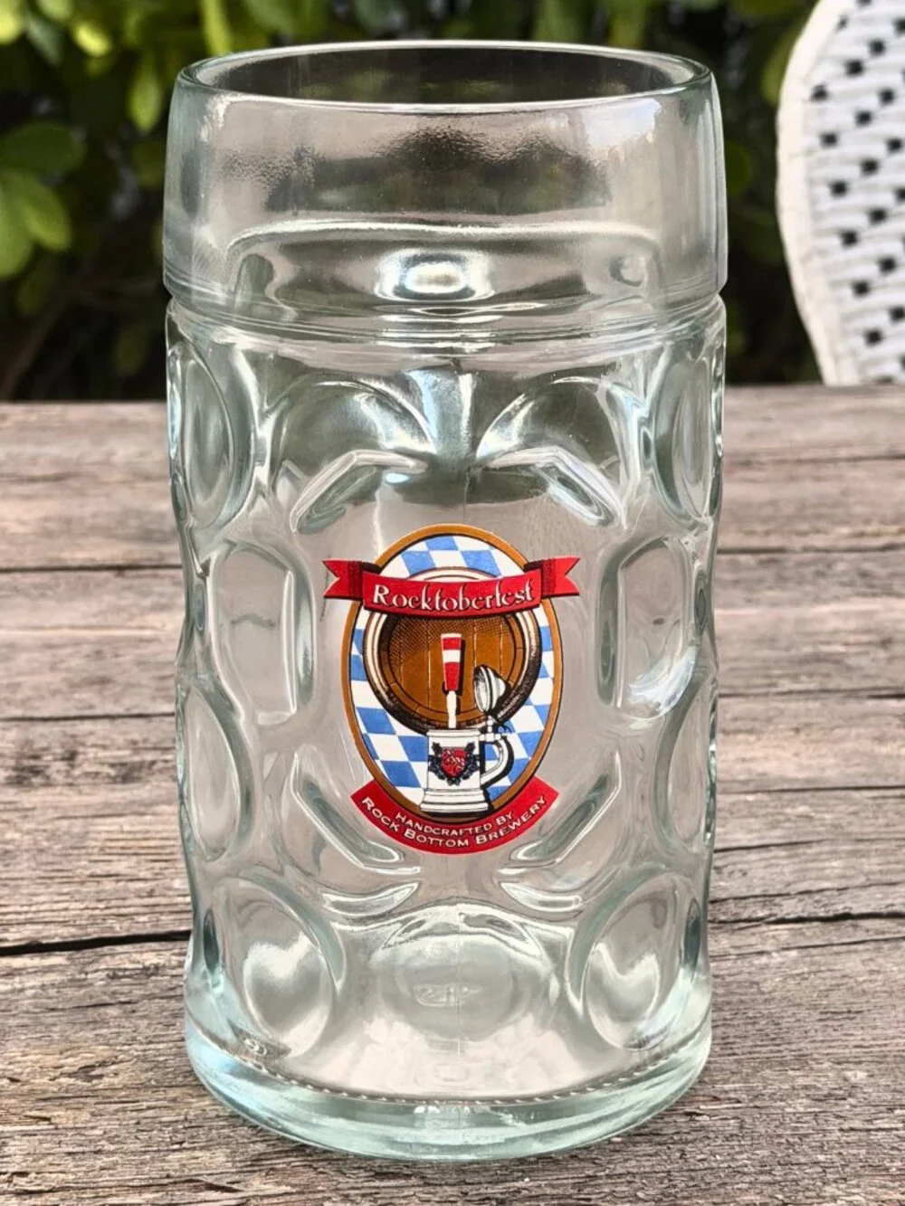 Rocktoberfest Dimpled 1 liter Beer Stein Glass Mug Oktoberfest Rock Bottom Brew